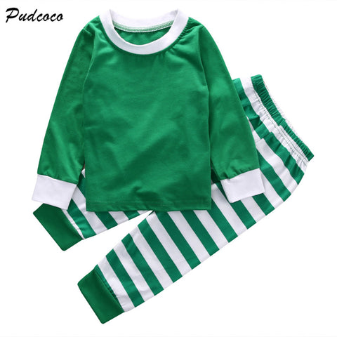 2pcs Kids Baby Christmas Clothes Set Children Boy Girls Striped Christmas Autumn Winter Clothing Set Red Green 1-5 Years
