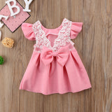 Pudcoco Baby Girls Dress Toddler Girls Backless Lace Bow Princess Dresses Tutu Party Wedding birthday Dress for girls Easter