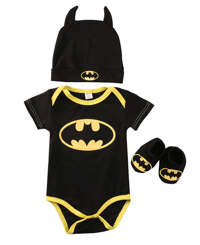 Hot sell Newborn Baby Boy Clothes Batman Cotton Romper+Shoes+Hat 3Pcs Outfits Set Bebes Clothing Set