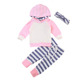 cUTE 3PCS Newborn Baby Boy Girl Hooded Patchwork Sweatshirt Striped Casual Leggings Pants Outfits Sweet Set 0-24M