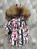Real Fur Hood   winter down jacket children's cloth girl down jackets child long thick outerwear girl long duck down jackets