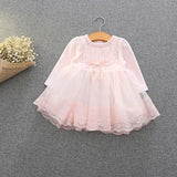 Retail-2018 spring autumn cute baby girls clothes baby infant lace dress ball gown girls birthday dress pink white blue 0-2T