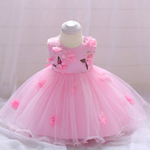 Retail Baby Girls Wedding Gown Dress Baby Girl Party Hand-stitched Flower Birthday Dress For 6-24 month L1839XZ
