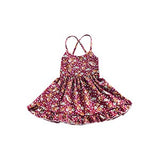 Retro Small Flowers Print Baby Girls Dresses Vintage Backless Back Cross Bandage Dress Clothing Kids Infant Girl Ball Gown T50