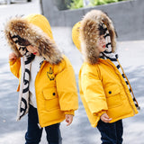 Reversible Design Baby Girl's Down Jackets Warm Children Down Parkas Coats Natural Fur Kids Thick Outerwear For Cold Winter