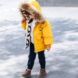 Reversible Design Baby Girl's Down Jackets Warm Children Down Parkas Coats Natural Fur Kids Thick Outerwear For Cold Winter