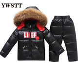 Russia Winter Jacket For Girls Coat Children Windproof Warm Down For Boys Outerwear Cute Snowsuit Kids Winter Clothes Sets 2PCS