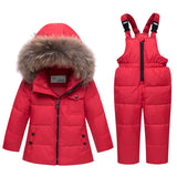 Russia Winter Warm Children Clothing Sets for Boys Natural Fur Down Cotton Snow Wear Windproof Ski Suit Kids Baby Clothes 2PC