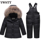 Russia Winter Warm Children Clothing Sets for Boys Natural Fur Down Cotton Snow Wear Windproof Ski Suit Kids Baby Clothes 2PC