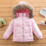 Russian Real Fur Hooded Warm Children down Jackets Girls Winter Down Coats Ovaralls Boys Jacket Children's Snowsuit Outerwear