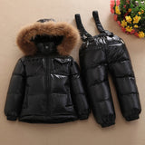 Russian Real Fur Hooded Warm Children down Jackets Girls Winter Down Coats Ovaralls Boys Jacket Children's Snowsuit Outerwear