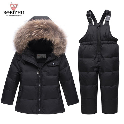 Russian Winter Coats Kids Outerwear Hooded Parkas Jumpsuit Baby Fur Snowsuit Thicken Snow Wear Overalls Clothing Set
