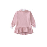 Scho Teen Childrens Dresses For Girls Autumn Ruffles Long Sleeve Warm Kids Winter Dresses Pink Green Tops Clothing