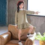 Scho Teen Childrens Dresses For Girls Autumn Ruffles Long Sleeve Warm Kids Winter Dresses Pink Green Tops Clothing