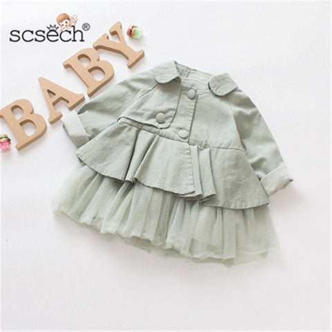 Scsech New Autumn Baby Girls Jacket Cotton Windbreaker Outwear Newborn Jacket Toddler Kids Lace Coat Children Clothing S8735