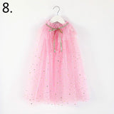 Seaside Fairy Cloak For Children Girls Birthday Christmas Sequins Pom pom Star Heart Mesh Thin Poncho E1120