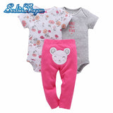 Baby Clothes 3Pcs/lot Cotton O-neck Baby Girl Summer Set Cute Cartoon Baby Boy Clothes Set Casual Baby Bodysuit Suit