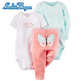 Baby Clothes 3Pcs/lot Cotton O-neck Baby Girl Summer Set Cute Cartoon Baby Boy Clothes Set Casual Baby Bodysuit Suit