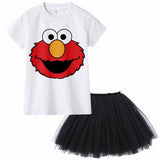 Sesame Street Elmo Cookie Monster Kids Girl Clothing Set Children Summer T Shirt + Tutu Skirt Dress Suit Baby Clothes Toddler