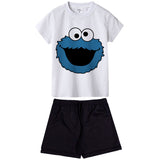 Sesame Street Kids Clothing Set Cartoon Elmo Costume Baby Summer Outfit Suit T-shirt + Pants 2 Piece Baby Clothes Children Wear