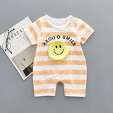 Smiley face pocket baby rompers Newborn Infant Baby Boy Girl Summer clothes Cute Cartoon Romper Jumpsuit Climbing Clothes