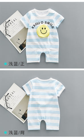 Smiley face pocket baby rompers Newborn Infant Baby Boy Girl Summer clothes Cute Cartoon Romper Jumpsuit Climbing Clothes