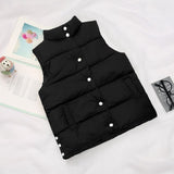 Solid Color Children Stand Collar Cotton Vests Autumn Winter Down Sleeveless Waistcoat Jacket Coat Warm Outerwear