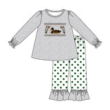 Spring Autumn 2PCS Baby Boys Clothing Suit Solid Long Sleeve Kids Top Shirt + Green Lattice Duck Casual Overalls Outfit For 0-8T