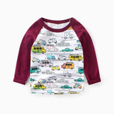 Spring Autumn Boys Girls Long Sleeve T-shirt Cotton Children Clothing Casual Sweatshirt Colorful Cars Kids Tops Boys Tee Shirts