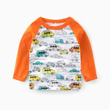 Spring Autumn Boys Girls Long Sleeve T-shirt Cotton Children Clothing Casual Sweatshirt Colorful Cars Kids Tops Boys Tee Shirts