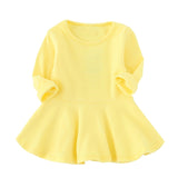Spring Autumn Candy Color Cotton Baby Girl Dresses Long Sleeve Solid Princess Dress Bow-knot O-neck Casual Kids Pleated Dresses