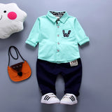 Spring Autumn Children's We Sets Boys and Girls Long Sleeve Shirts+ Pant Boys and Girls 2pc Sets Trousers 0-4 Ages Green Color