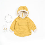 Spring Autumn Infant Baby Boys Coat Fashion Clothes Toddler Girl Solid Collar Hooded Coats with Big Pocket Children High Quality