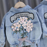 Spring Autumn Kids Denim Jackets for Girls Baby Flower Embroidery Coats Children Outwear Ripped Jeans Jackets 1-5Y
