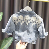 Spring Autumn Kids Denim Jackets for Girls Baby Flower Embroidery Coats Children Outwear Ripped Jeans Jackets 1-5Y