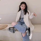 Spring Autumn Kids Girls Jacket Korean Long Sleeve White Suit Jackets for Girls Teenager Button Blazer Cardigan Jackets