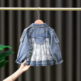 Spring Autumn Girls Denim Jackets Trench Jean Embroidery Jackets Children's Kids clothing baby Lace coat Casual outerwear