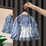Spring Autumn Girls Denim Jackets Trench Jean Embroidery Jackets Children's Kids clothing baby Lace coat Casual outerwear
