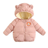 Spring Cartoon Bear Hooded Jacket Girls 18M To 6 Years Blue Minimalist Solid Parkas With Ears Outerwear Kids Coat Girls