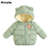 Spring Cartoon Bear Hooded Jacket Girls 18M To 6 Years Blue Minimalist Solid Parkas With Ears Outerwear Kids Coat Girls