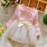Spring Long Sleeve Lace Bow Baby Party Birthday girls kids Children Cotton dresses, princess infant Dress Vestido S2725
