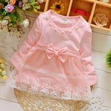Spring Long Sleeve Lace Bow Baby Party Birthday girls kids Children Cotton dresses princess infant Dress