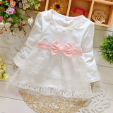 Spring Long Sleeve Lace Bow Baby Party Birthday girls kids Children Cotton dresses princess infant Dress