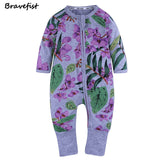 Spring Newborn Dinosaur Design Bodysuits Cotton Long Sleeve Zipper Infant Jumpsuits O Neck Children Boys Girls Clothes Outfits