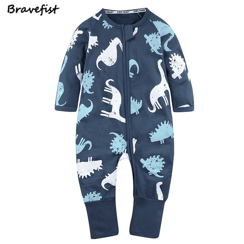 Spring Newborn Dinosaur Design Bodysuits Cotton Long Sleeve Zipper Infant Jumpsuits O Neck Children Boys Girls Clothes Outfits