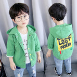 Spring autumn boys jackets kids hooded long sleeve letter printed coats baby casual blue green clothes children fashion clothing