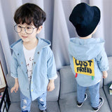 Spring autumn boys jackets kids hooded long sleeve letter printed coats baby casual blue green clothes children fashion clothing