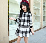 Spring girls long sleeve plaid coat +pleated skirt   autumn childrens clothes princess casual outwear kids jacket 18M06