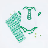 St Patrick's Day Gentleman Boys Baby Set Green Baby Bodysuit+Pant 2pcs Sets NB-24M Boys Girls Festival Suits Roupas Infantil