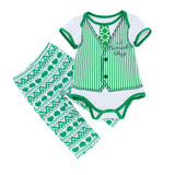 St Patrick's Day Gentleman Boys Baby Set Green Baby Bodysuit+Pant 2pcs Sets NB-24M Boys Girls Festival Suits Roupas Infantil
